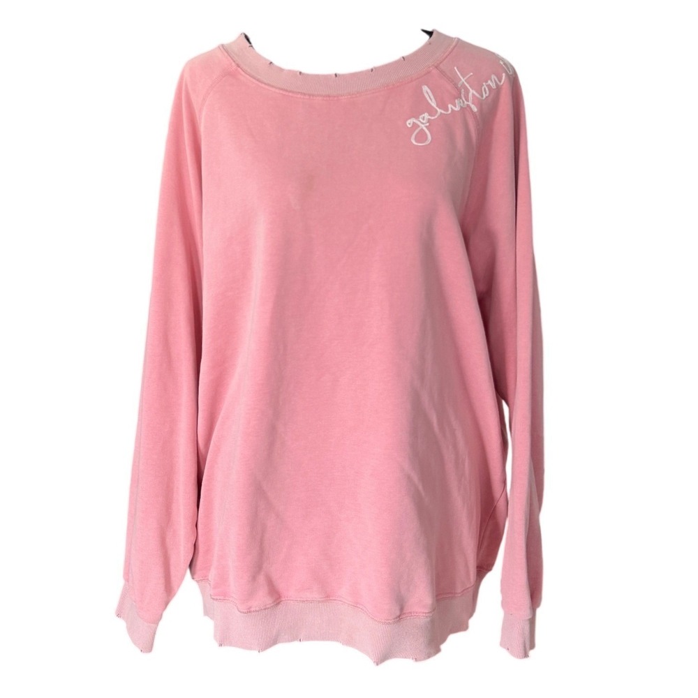 Galveston Island Dry Goods Distressed Sweatshirt Womens XL Pink Soft Girl Cozy